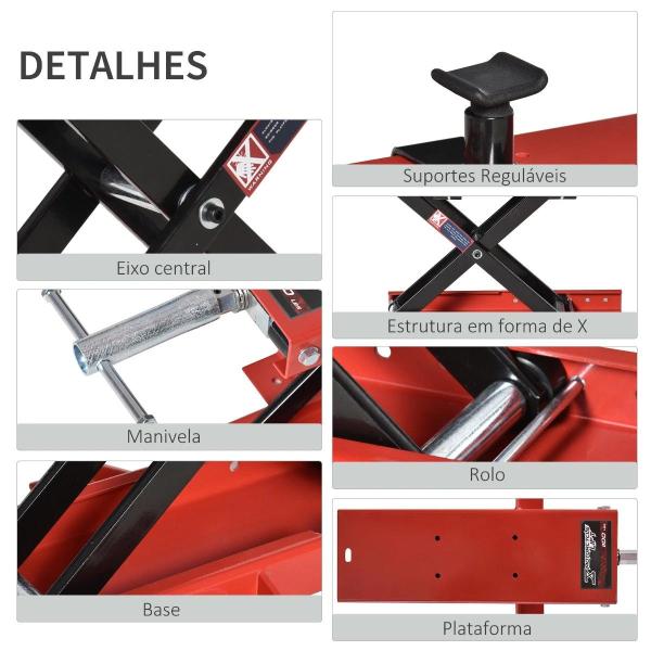 Plataforma Elevadora para Motocicletas com Altura Ajustável de 19 - 53cm Carga Máxima 500kg para Estacionar ou Reparar Oficina Garagem Preto e Vermelho