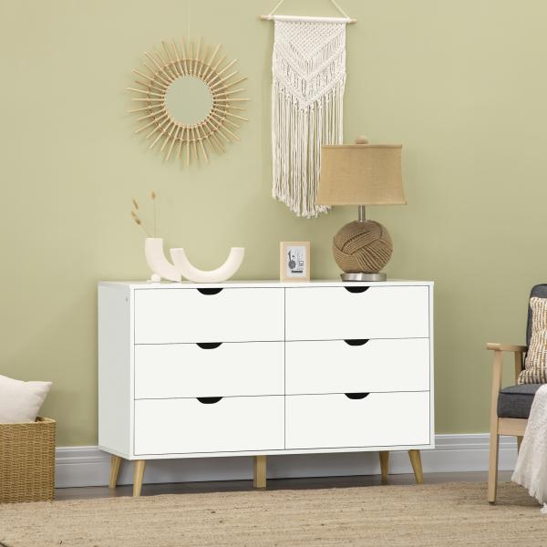Cómoda com 6 Gavetas e Pés Elevados Cómoda para Dormitório Estilo Moderno Anti - Tombo 120x40x76 cm Branco