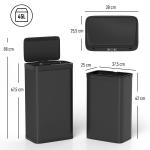 Balde do Lixo de Cozinha Automático 45 L com Sensor Infravermelho Fecho Suave 38x25,5x67,5 cm Preto