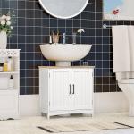 Móvel para Lavatório Pousar Armário para Casa de Banho de Madeira com 2 Portas e Prateleira Interior Ajustável 60x30x60cm Branco
