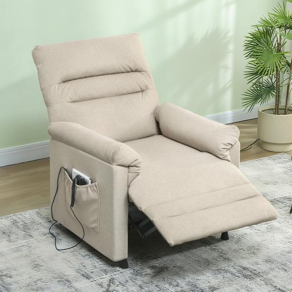 Poltrona Relax com Aquecimento Lombar e Massagem por Vibração Reclinável USB e Função de Memória 82x99x106 cm Bege