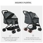Carrinho para Animais de Estimação Dobrável Carro para Cães e Gatos com Capô Ajustável Cesta de Armazenamento Cinto de Segurança Tecido Oxford 600D Aço 76,5x52x95cm Cinza