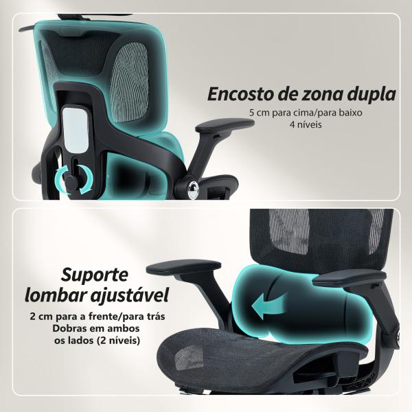 Cadeira de Escritório com Encosto Reclinável e Alto Suporte Lombar Transpirável Apoios de Braço 4D e Encosto de Cabeça Ajustável 67x74x113 - 132 cm Preto