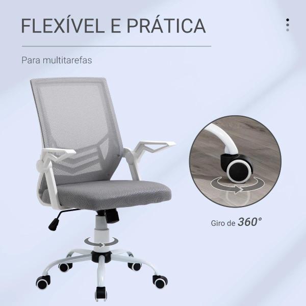 Cadeira de Escritório Ergonômica Giratória com Altura Ajustável Apoio para os Braços Dobrável Suporte Lombar e Encosto Transpirável 62,5x55x94 - 104 cm Cinza