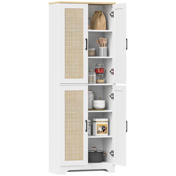 Armário de Cozinha com Prateleiras Ajustáveis Portas em Vime e Sistema Anti - Tombo 60x30x170 com Branco