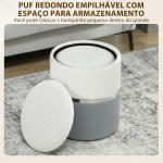 Conjunto de 2 Puffs de Arrumação Estofados em Chenille e PU Assento Acolchoado para Entrada Quarto Cinzento e Creme