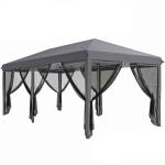 Tenda Dobrável 585x295x270 cm Tenda de Jardim com 6 Mosquiteiros Bolsa de Transporte e Estrutura de Aço Cinza