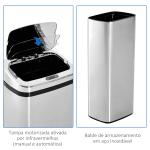 Balde de Lixo Inteligente 50L com Sensor Infravermelho Botão Tátil Balde de Lixo com Abertura Automática 33x25x84 cm Prata