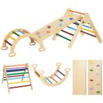 Triângulo de Escalada de Madeira 5 em 1 Escada para Crianças de 18 - 48 Meses com Rampa e Arco de Escalada 178x64,5x63 cm Multicor