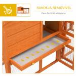 Coelheira de Madeira 150x45x85 cm Gaiola para Coelhos Grande com Telhado Asfáltico Bandeja Removível Escada e Ninho Natural