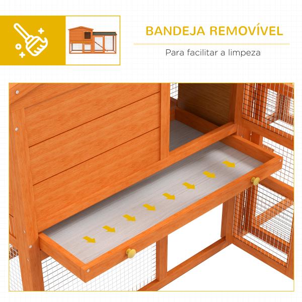 Coelheira de Madeira 150x45x85 cm Gaiola para Coelhos Grande com Telhado Asfáltico Bandeja Removível Escada e Ninho Natural