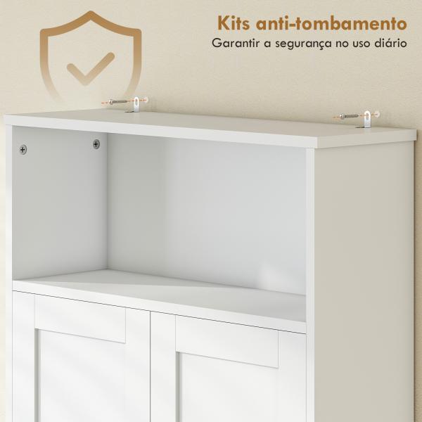 Armário sobre a Sanita, Móvel de Casa de Banho com 2 Portas de Fecho Suave e Prateleira Aberta, 64 x 21 x 173,5 cm, Branco