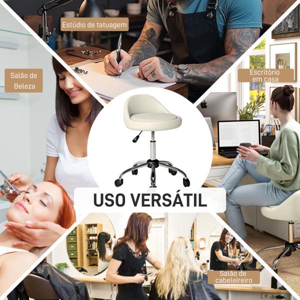 Banco com Rodas Banco Giratório com Altura Ajustável Cosmética Dentista Cabeleireiro Ø50x63 - 83 cm Branco