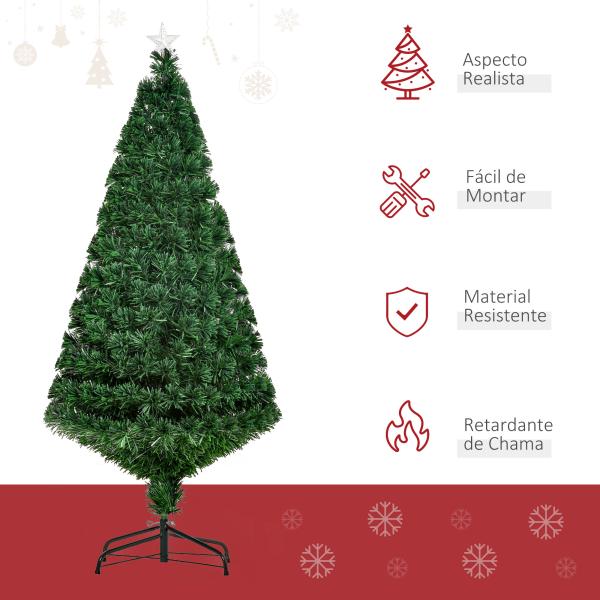 Árvore de Natal Artificial 150 cm Árvore de Natal com Fibra Óptica e Suporte Metálico Decoração de Natal Ø75x150 cm Verde