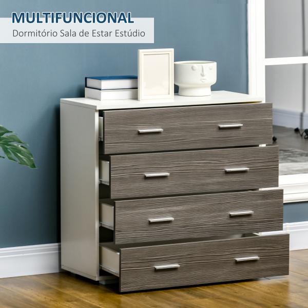 Cómoda com 4 Gavetas Moderna para Dormitório Corredor Sala de Estar 76x35x72 cm Cinzento e Branco