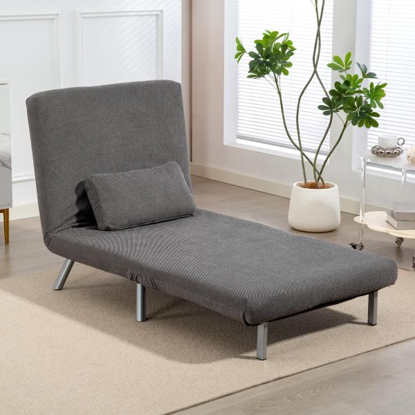 Sofá Cama de Uma Praça Dobrável Revestido em Tecido Cinzento Mesclado com Encosto Ajustável em 5 Níveis 80x75x83 cm