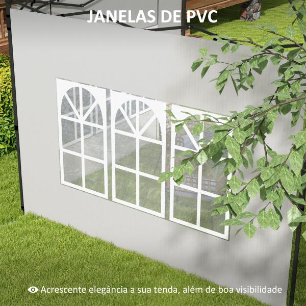 Conjunto de 2 Paredes Laterais para Tendas de 3x3m e 3x6m Paredes Laterais com Janelas Transparentes 293x193cm Branco