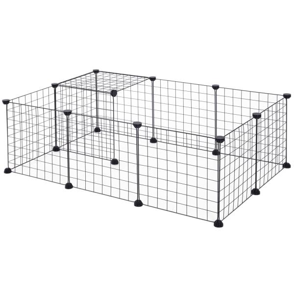 Recinto de Metal para Pequenos Animais de Estimação com 12 Painéis Desmontável DIY 106x73x36 cm Preto