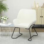 Poltrona Sala de Estar Moderna Poltrona de Leitura com Assento Largo e Acolchoado Estofada em Veludo Pés de Metal 70x67,5x87 cm Creme