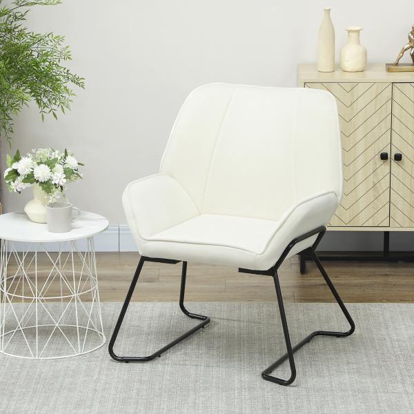 Poltrona Sala de Estar Moderna Poltrona de Leitura com Assento Largo e Acolchoado Estofada em Veludo Pés de Metal 70x67,5x87 cm Creme