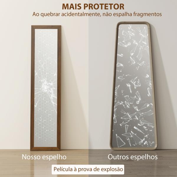 Espelho de Pé 37x155 cm Espelho de Corpo Inteiro Espelho de Parede Retangular com Estrutura de Madeira Cor Nogueira
