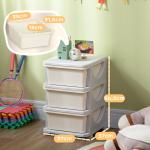 Organizador de Brinquedos para Crianças com 3 Gavetas Arrumação para Brinquedos Roupas Livros 37x37x56,5 cm Bege