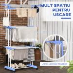 Estendal Dobrável para Roupa com Rodas Estendal Vertical de Aço com 3 Níveis Laterais Dobráveis 73x64x177cm Azul e Branco