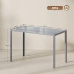 Mesa de Refeição de Cristal Mesa Retangular para 4 - 6 pessoas com Pés de Metal Multifuncional 120x60x75 cm Cinza