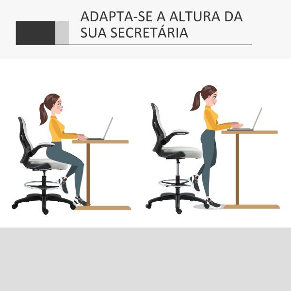 Cadeira de Escritório com Suporte Lombar Apoio para os Braços Dobrável e Altura Ajustável 59x65x102 - 122 cm Cinza