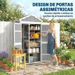 Armário de Jardim de Madeira 105x55x179 cm Abrigo de Exterior com Portas 4 Prateleiras Extraíveis Teto Metal Galvanizado Cinza