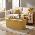 Puff de Arrumação Banco de Arrumação Dobrável 84 L 76x38x38 cm Estofado em Linho Sintético Amarelo