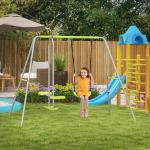 Baloiço para Crianças Baloiço Jardim com 1 Baloiço Simples 1 Planador e Anti - UV 255x160x180 cm Cinza e Verde
