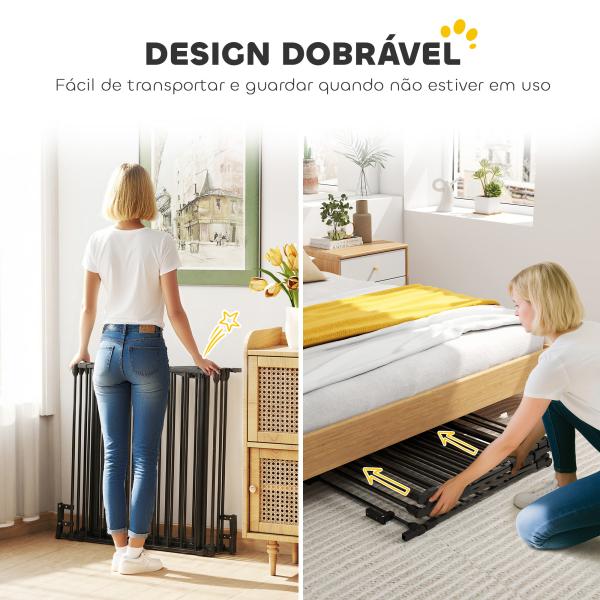 Barreira de Segurança para Animais de Estimação Barreira Dobrável de 5 Painéis com Fechadura Inteligente 300x74,5 cm Preto