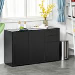 Aparador de Sala de Estar com 3 Portas 2 Gavetas e Prateleira Interior Ajustável Móvel Auxiliar de Armazenamento para Cozinha Dormitório Anti - Rolamento 117x36x74 cm Preto