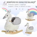 Cavalo Baloiço para Bebés com Forma de Cisnei com Sons Apoio para os Pés e Cinto de Segurança 60x33x59 cm Branco e Cinza