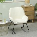 Poltrona Sala de Estar Moderna Poltrona de Leitura com Assento Largo e Acolchoado Estofada em Veludo Pés de Metal 70x67,5x87 cm Creme