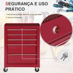 Carrinho de Ferramentas para Oficina com Rodas e 5 Gavetas Fechadura e Alça Lateral 61,5x33x85 cm Vermelho