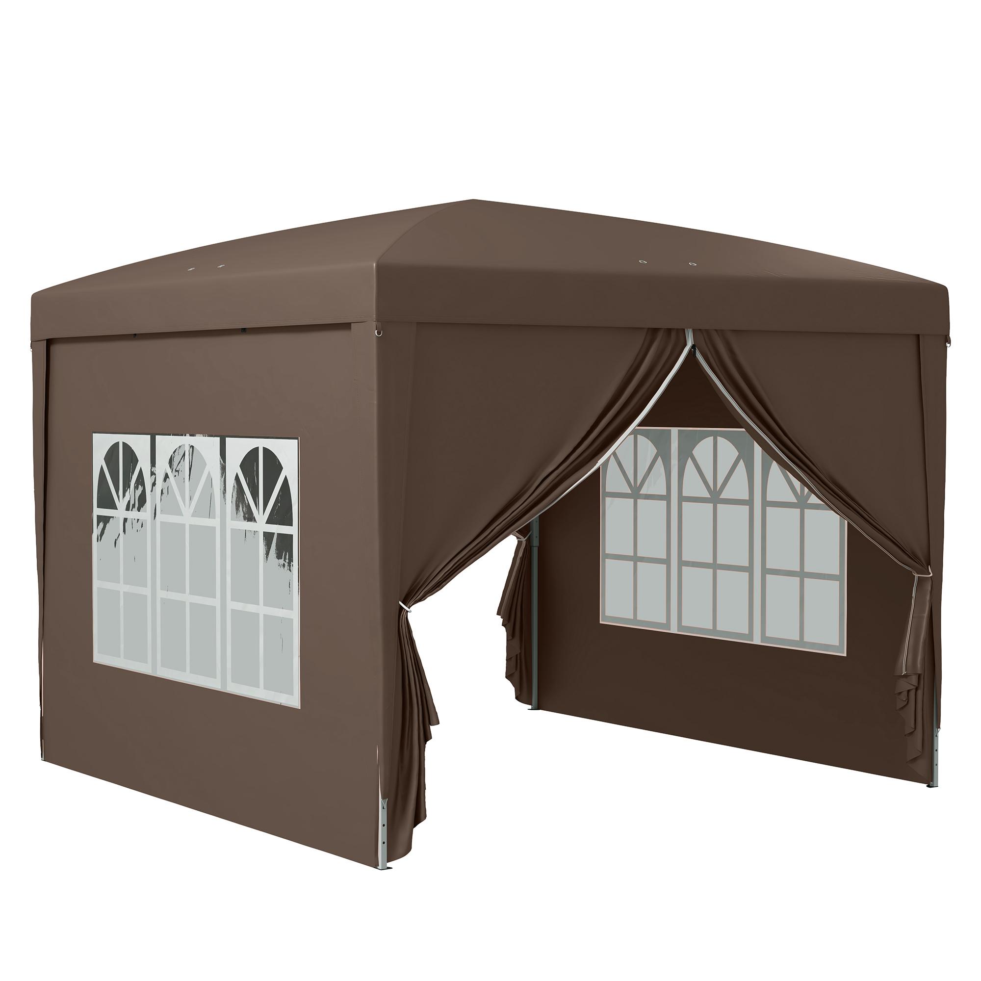 Tenda de Jardim com Paredes Laterais Amovíveis Janelas Porta com Fecho de Correr e Bolsa de Transporte 295x295x196 - 258 cm Café