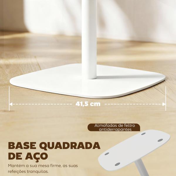 Mesa de Refeição Pequena Mesa de Cozinha Quadrada para 2 Pessoas Base Quadrada em Aço 60x60x75 cm Madeira e Branco