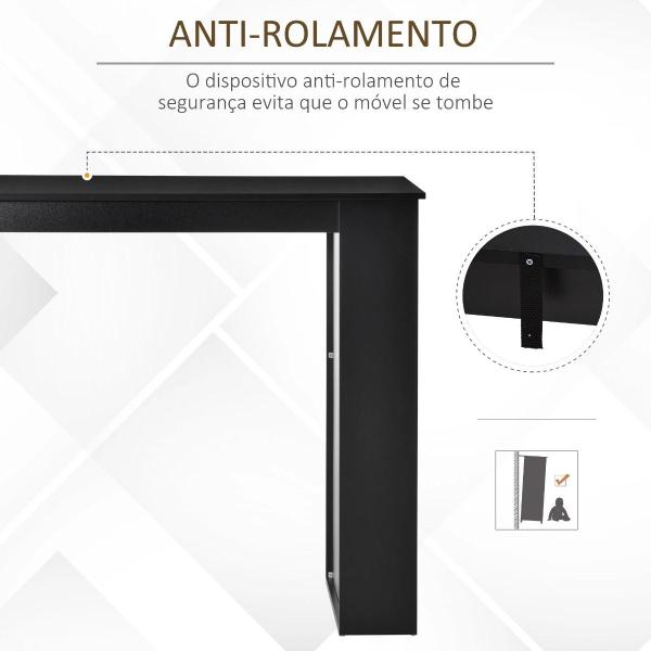 Mesa Bar de Bistrô com 3 Prateleiras com Suporte Estilo Moderno para Cozinha Sala de Estar Estrutura de Melamina 112x57x106cm Preto