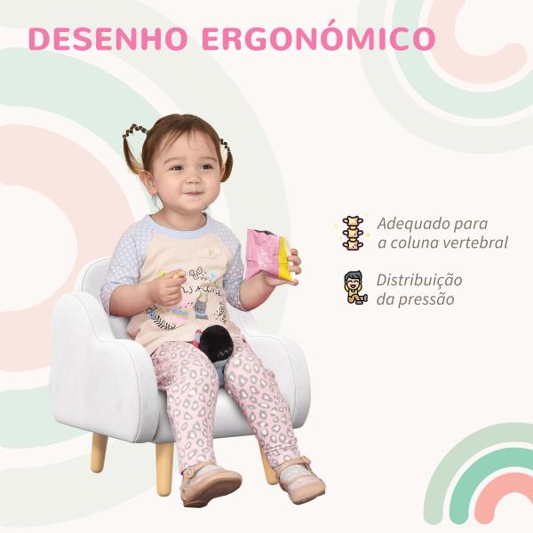 Poltrona para Crianças em Forma de Nuvem com Tato Suave para Crianças de 1,5 - 5 Anos Carga Máxima 40 kg 46x51x55 cm Branco