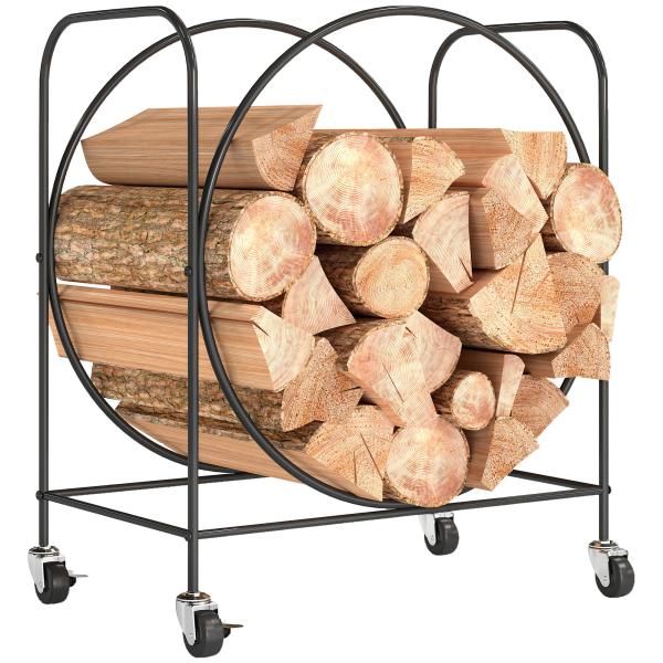 Suporte Metálico para Lenha com Rodas para Interior e Exterior 51x30x60 cm Preto