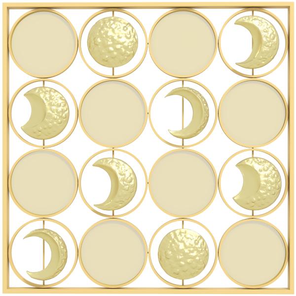 Decoração de Parede Metálica de Fases Lunares com 16 Discos para Sala Quarto Corredor 67,9x67,9 Dourado