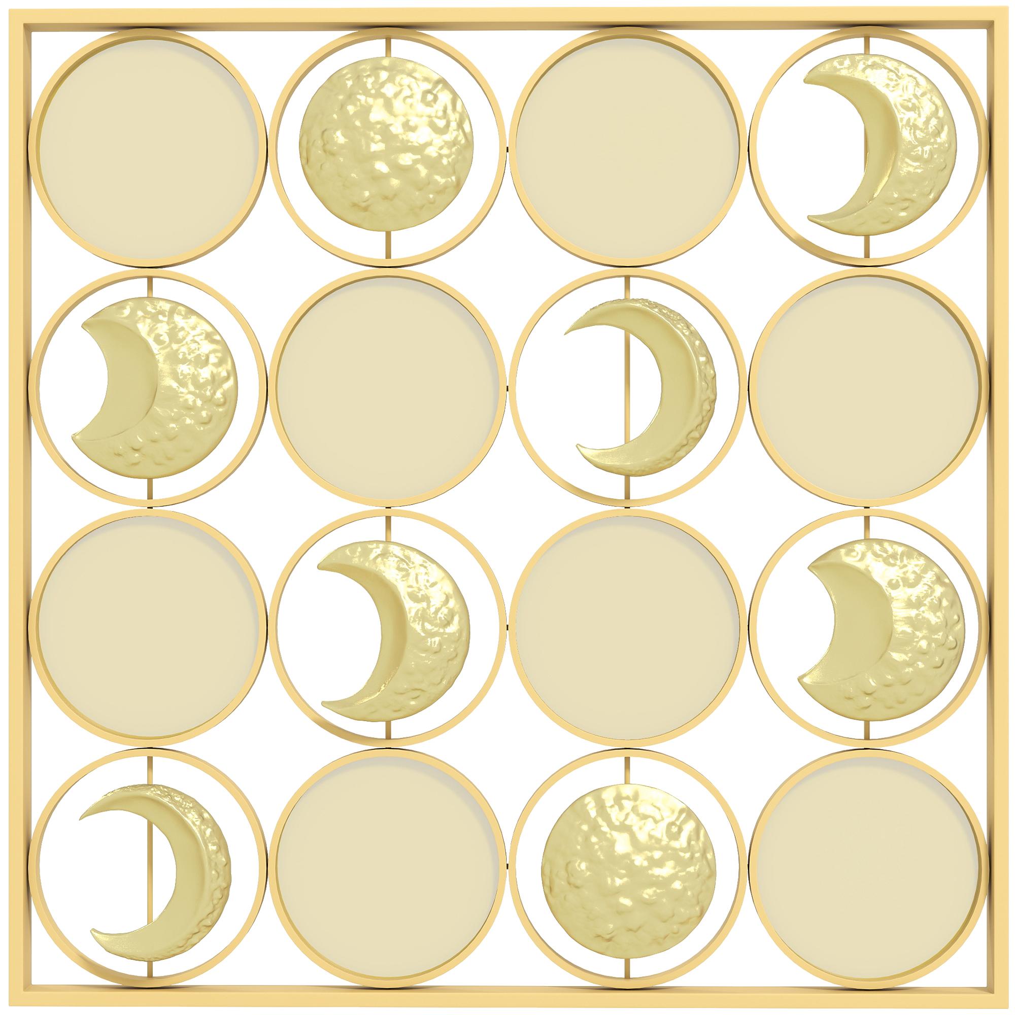 Decoração de Parede Metálica de Fases Lunares com 16 Discos para Sala Quarto Corredor 67,9x67,9 Dourado