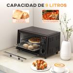 Mini Forno Elétrico 9L com Temperatura Ajustável até 230°C Temporizador 60 min e Bandeja para Assar 35x24,6x20 cm Preto