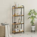 Estante de Casa de Banho de Bambu de 3 Níveis Estante de Armazenamento com 3 Prateleiras Ripas e Estrutura de Aço 41,5x21,5x106 cm Madeira e Preto