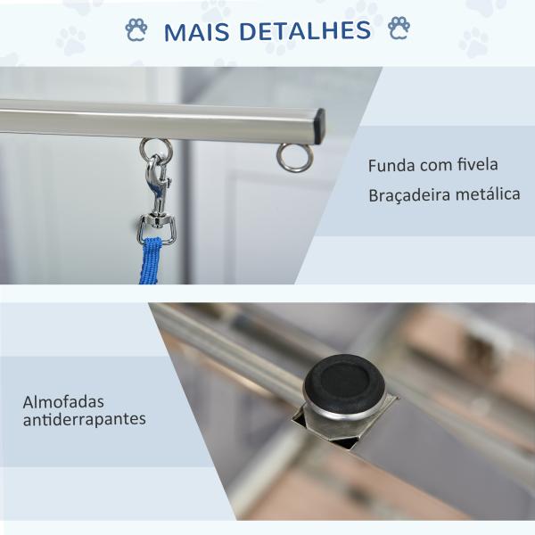 Mesa de Tosquia para Cães com Bancada Antiderrapante Alça e Braço com Altura Ajustável 72x45x74 - 81 cm Azul