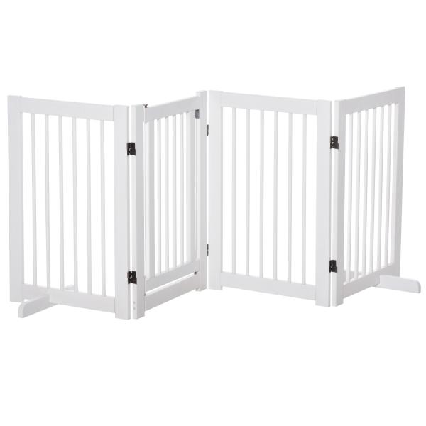 Barreira de Segurança para Cães em Madeira Dobrável para Escadas e Portas para Cães Pequenos e Médios de 4 Painéis 204x36x75 cm Branco
