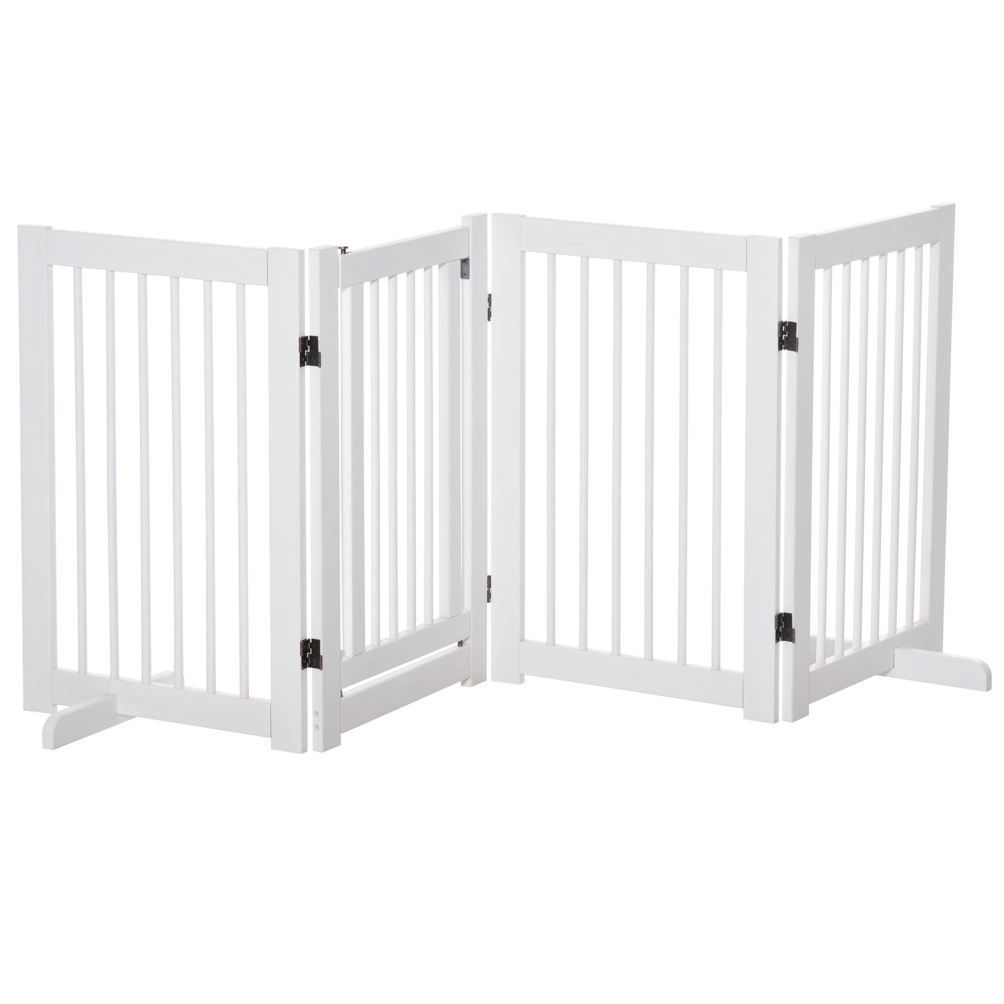 Barreira de Segurança para Cães em Madeira Dobrável para Escadas e Portas para Cães Pequenos e Médios de 4 Painéis 204x36x75 cm Branco