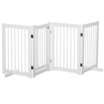 Barreira de Segurança para Cães em Madeira Dobrável para Escadas e Portas para Cães Pequenos e Médios de 4 Painéis 204x36x75 cm Branco